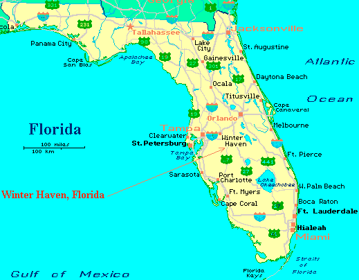 Map of Florida showing the location of Winter Haven